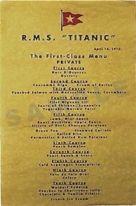 1st Class Titanic menu